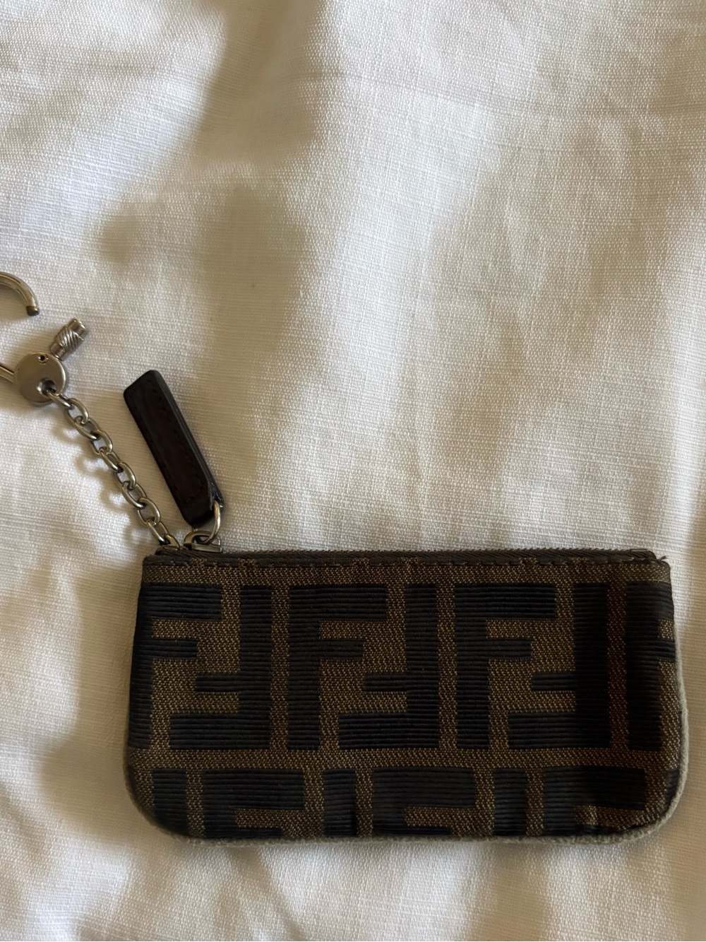 Authentic FENDI Zucca Canvas Coin Purse Brown Black